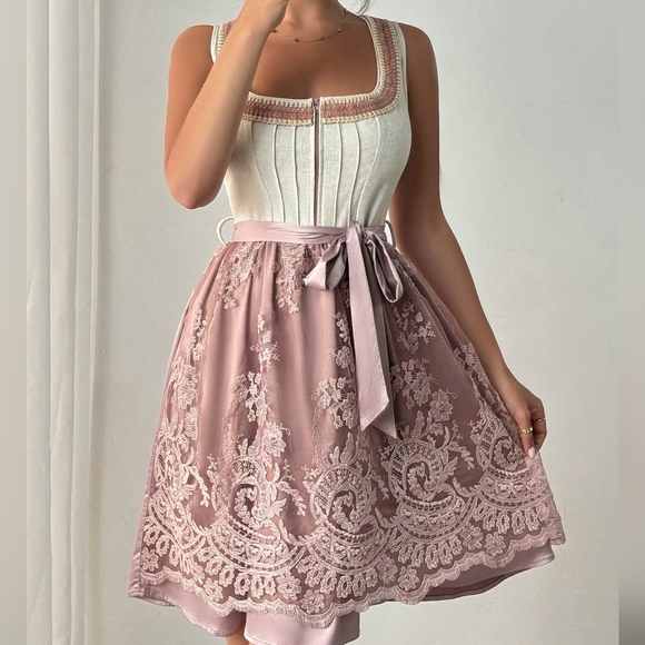 Dresses & Skirts - Color Block Lace Patchwork Satin Dress For Women,